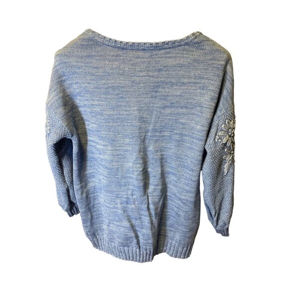 Soft Surroundings Blue Embellished Palenque Knit Sweater Sz L - Picture 2 of 8